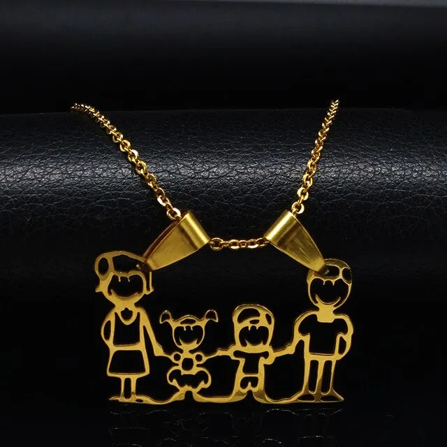 Family Necklaces Boy Kids Women Gold Color Chain