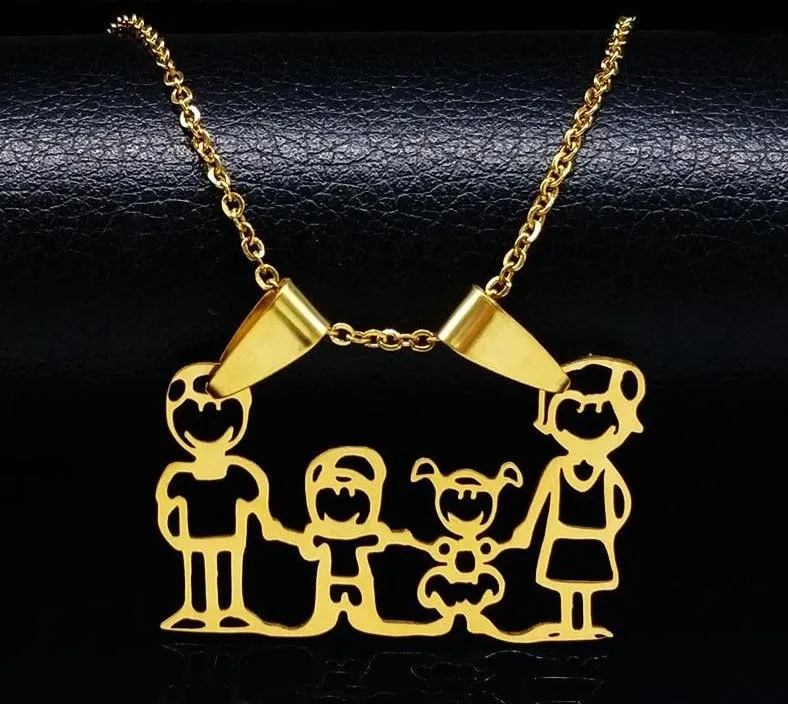 Family Necklaces Boy Kids Women Gold Color Chain