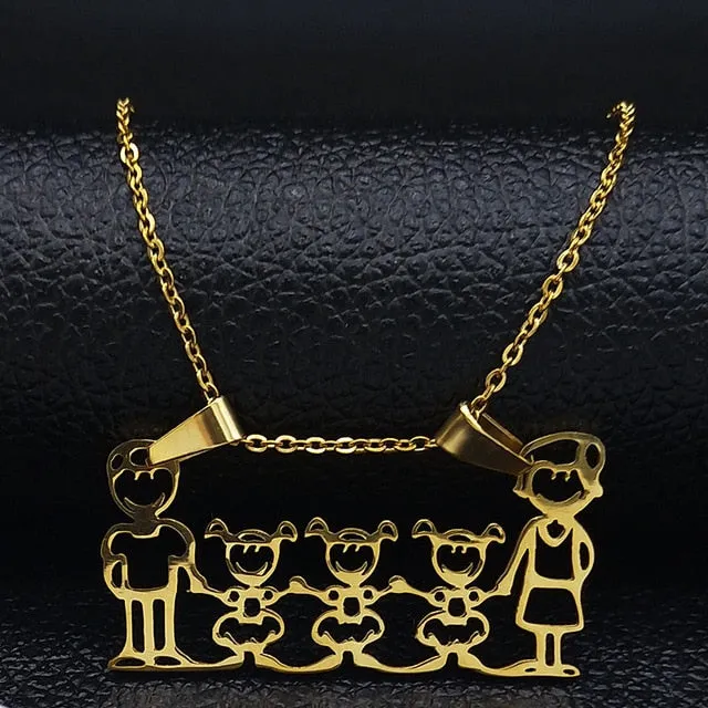 Family Necklaces Boy Kids Women Gold Color Chain