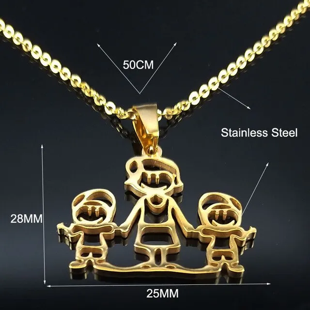 Family Necklaces Boy Kids Women Gold Color Chain