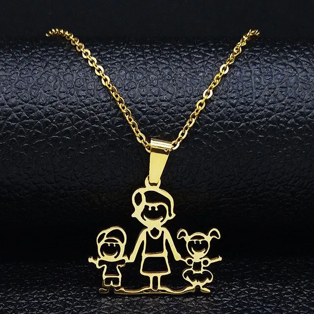 Family Necklaces Boy Kids Women Gold Color Chain