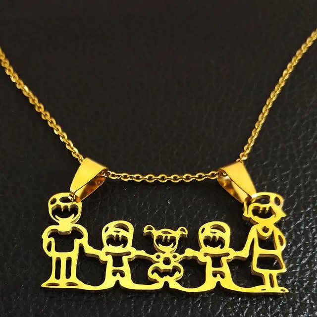 Family Necklaces Boy Kids Women Gold Color Chain