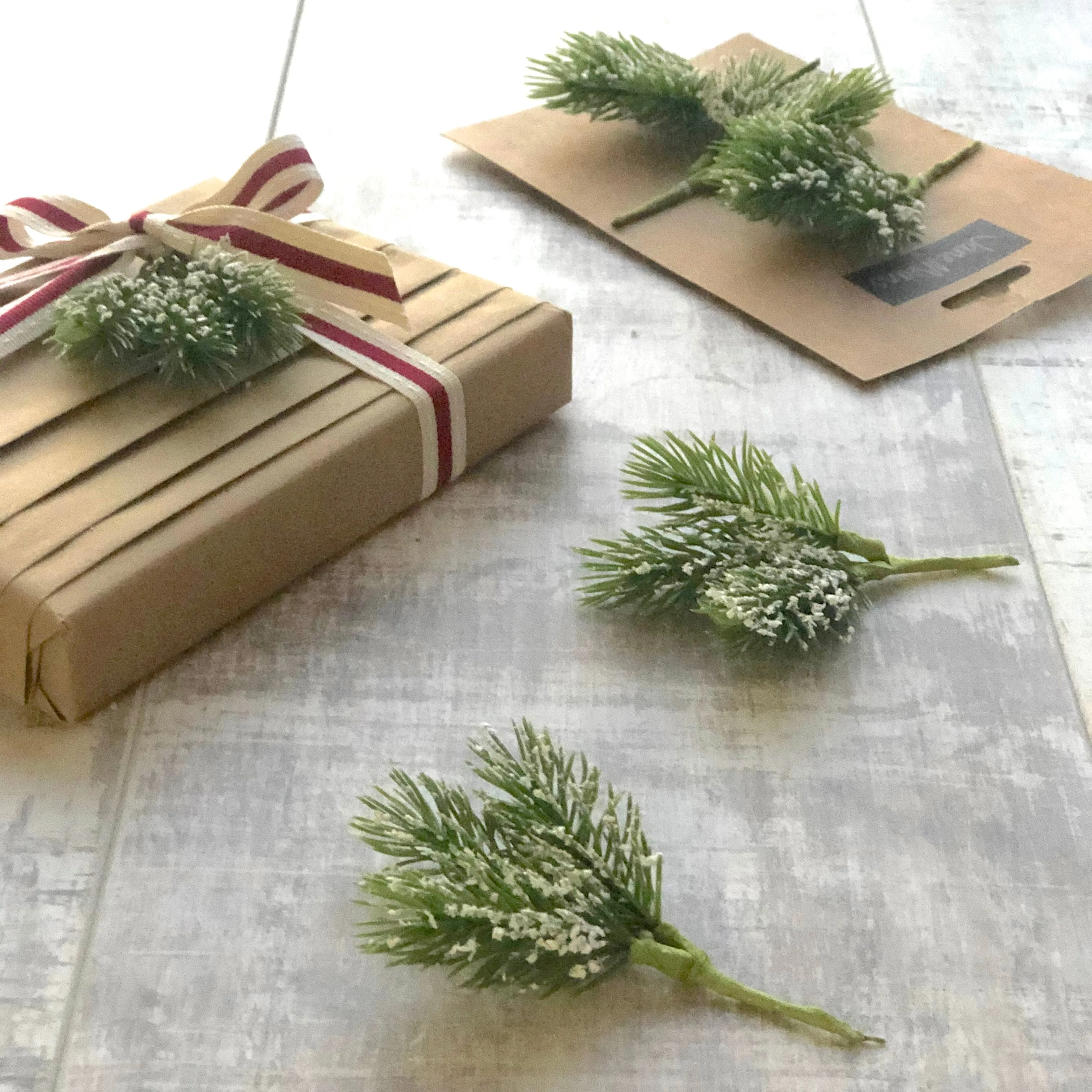 Frosted Faux Spruce Pick Present Toppers (pack of 3)