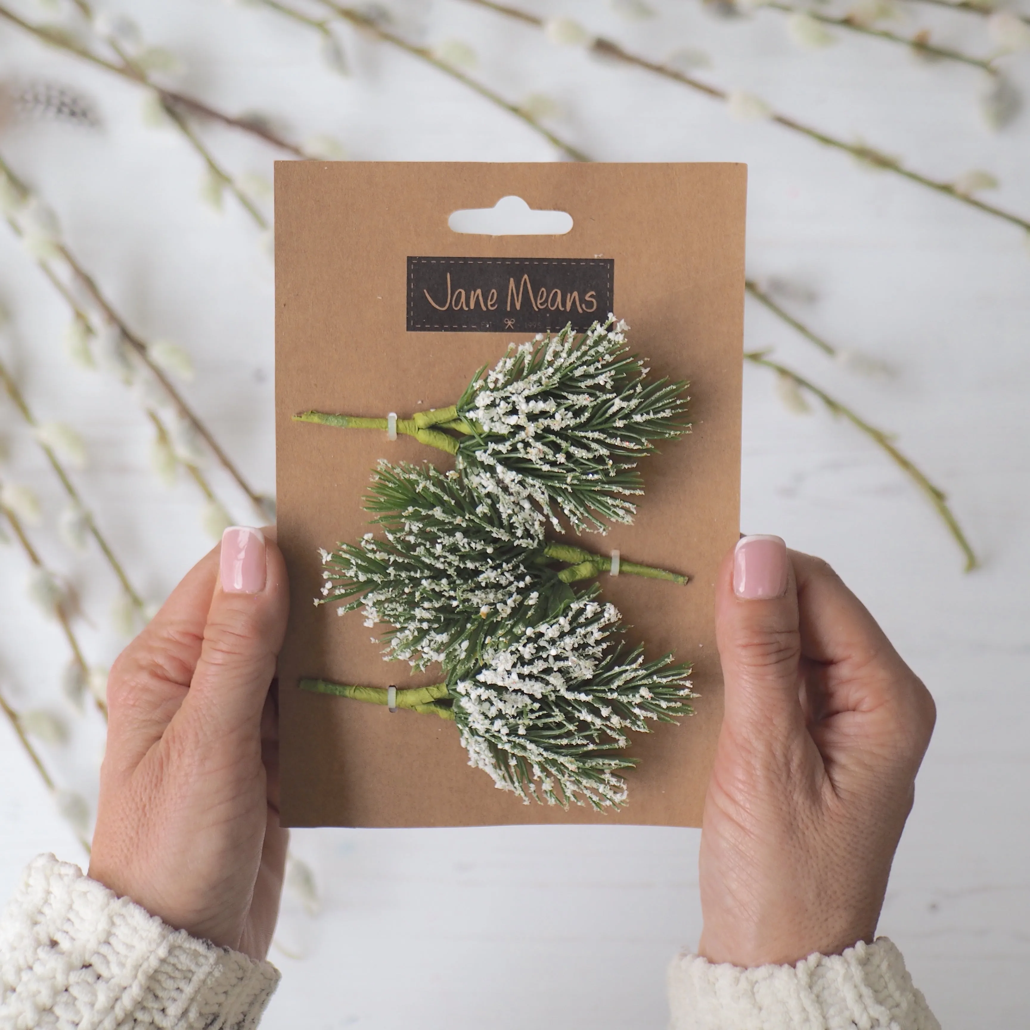 Frosted Faux Spruce Pick Present Toppers (pack of 3)