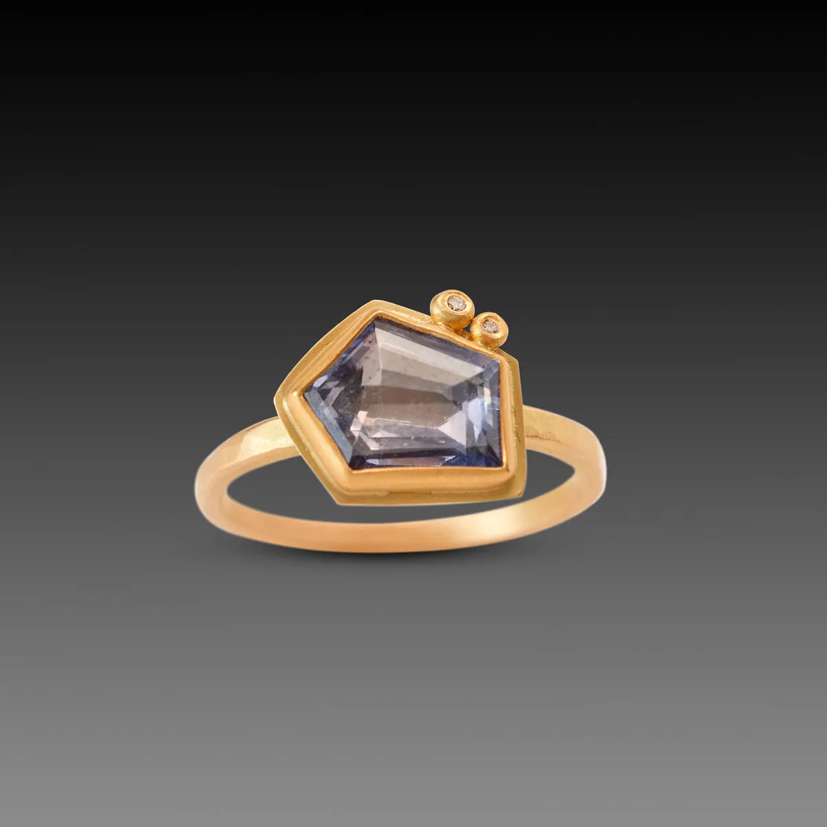 Geometric Blue Sapphire Ring with Diamonds