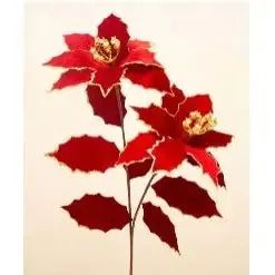 Glittered Velvet Poinsettia Spray 72cm