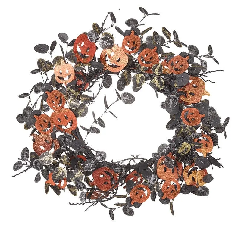 Glittery Pumpkin Halloween Wreath