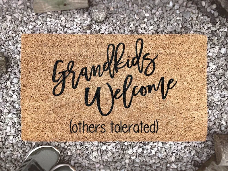 Grandkids Welcome Others Tolerated, Funny Custom Doormat, Family Welcome Mat, Porch Decor, Grandparent Gift Ideas