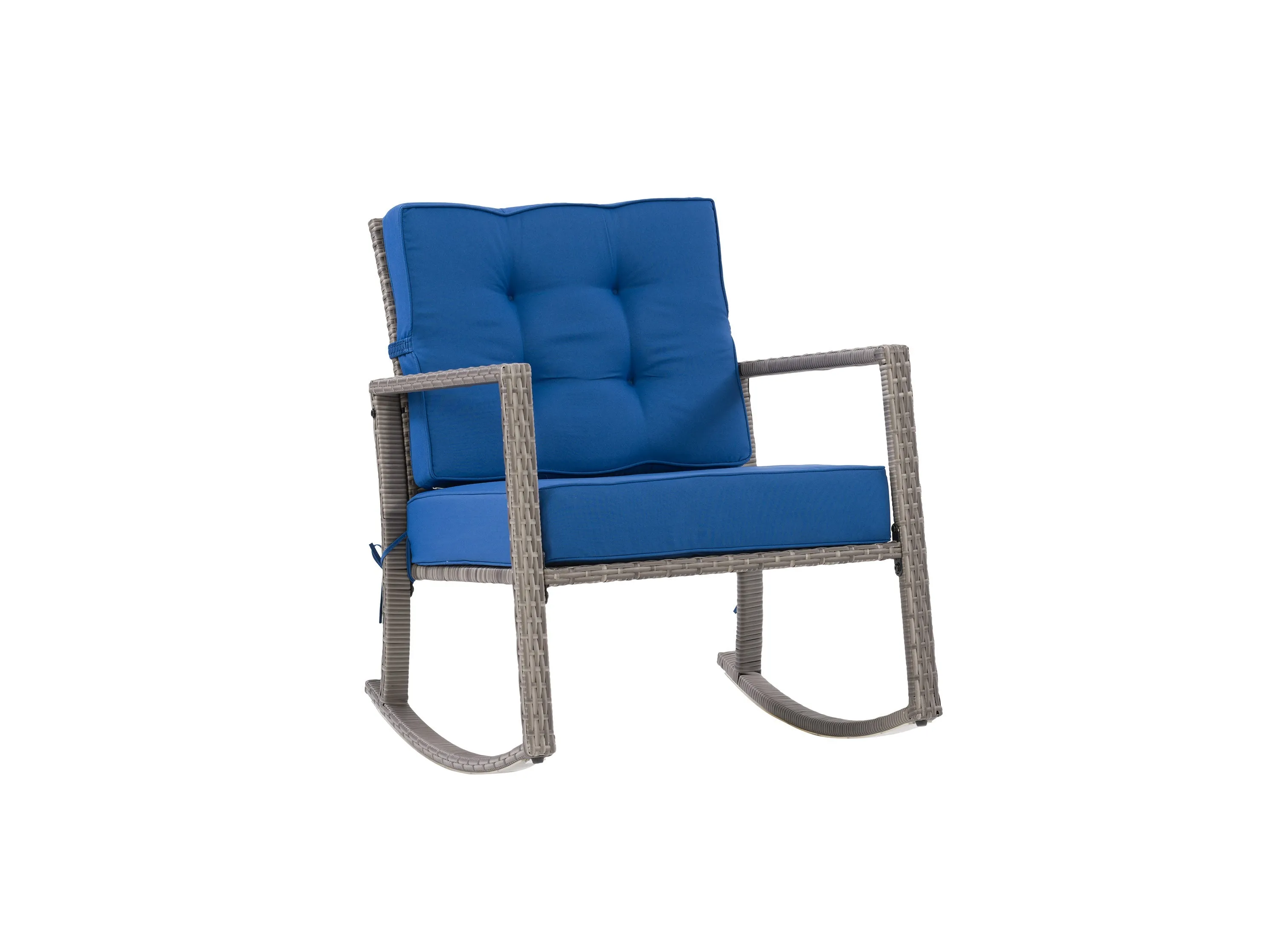 Grey and Blue Wicker Outdoor Rocking Chair