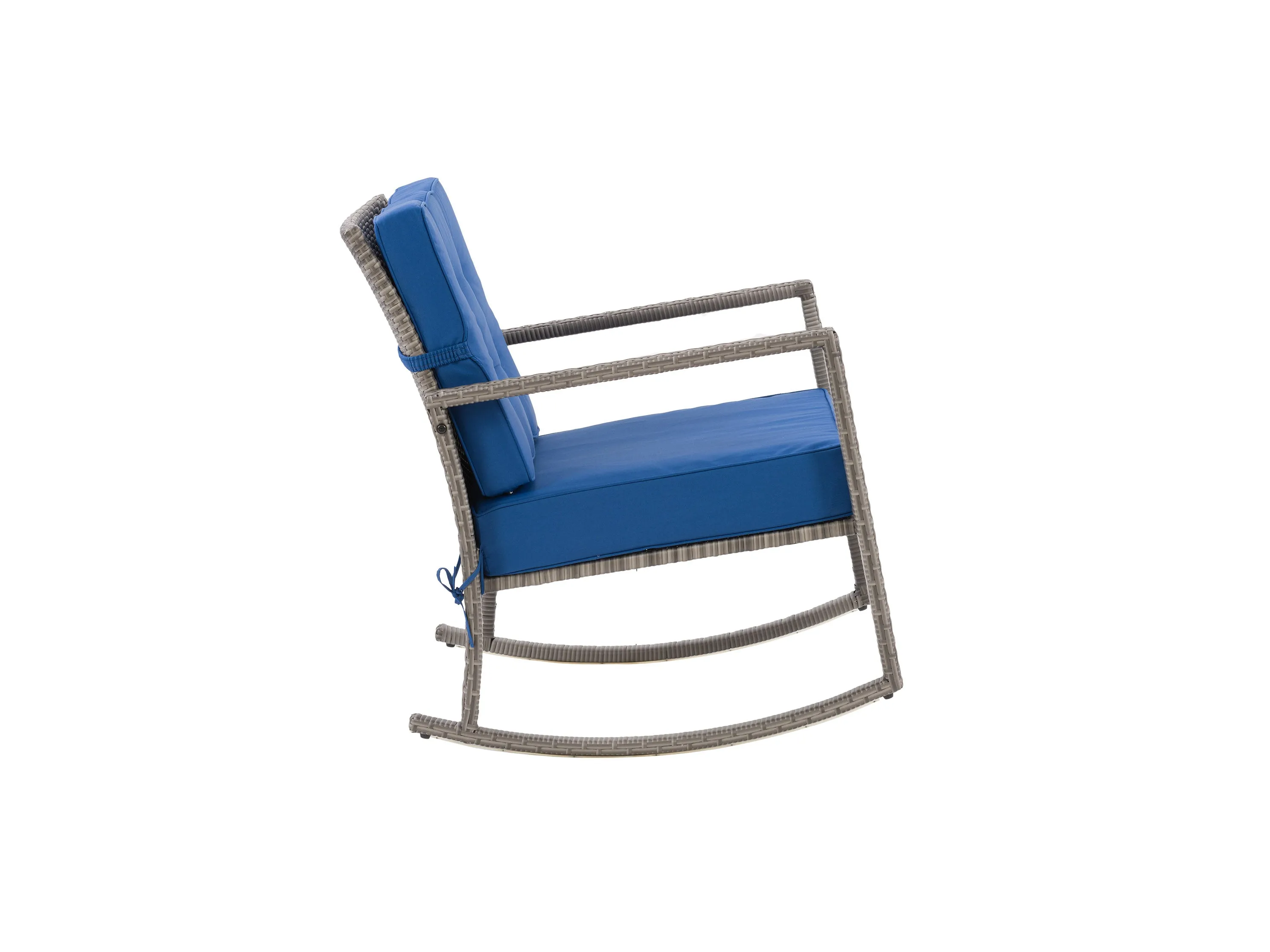 Grey and Blue Wicker Outdoor Rocking Chair