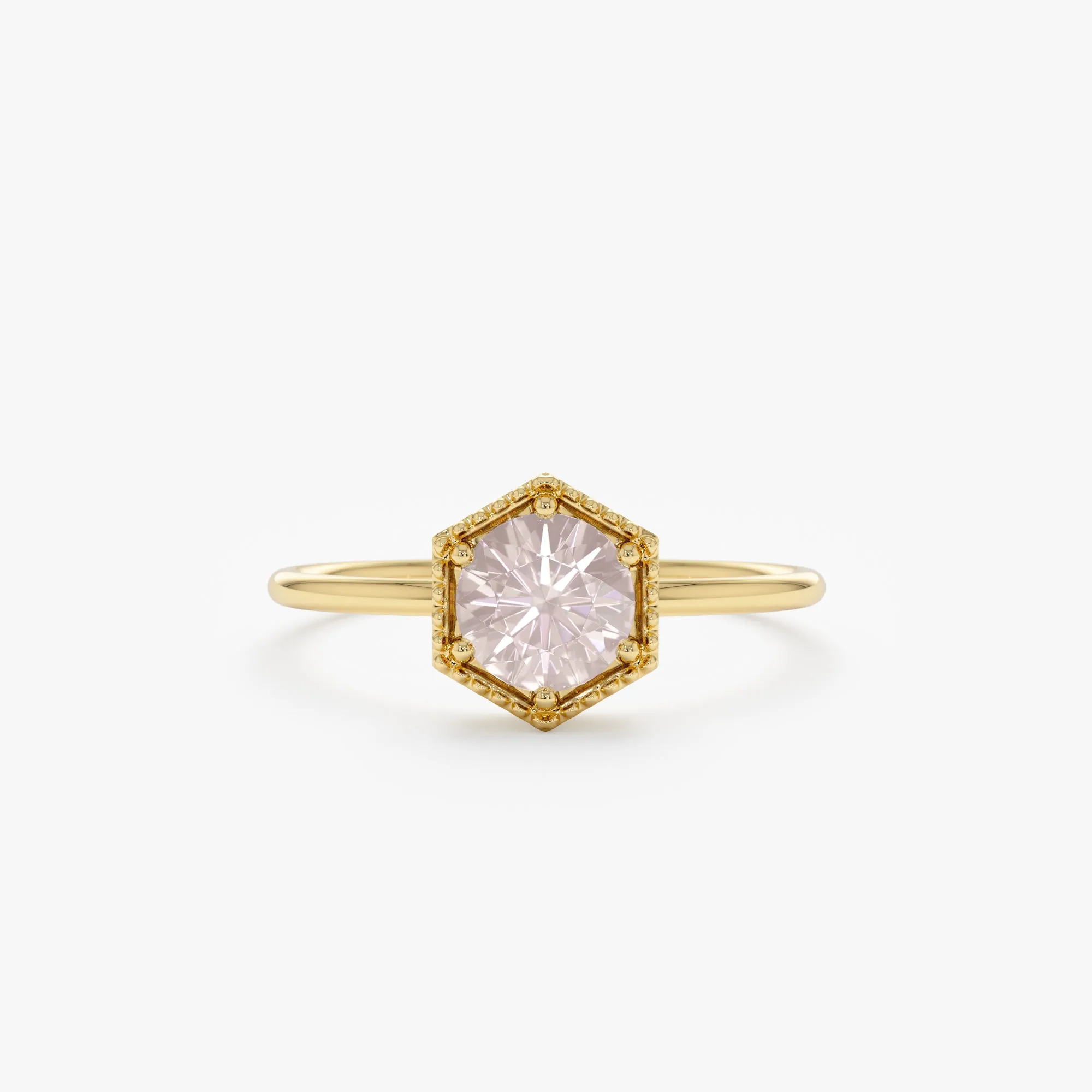 Hexagon Rose Quartz Ring, Anaya