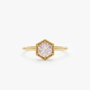 Hexagon Rose Quartz Ring, Anaya