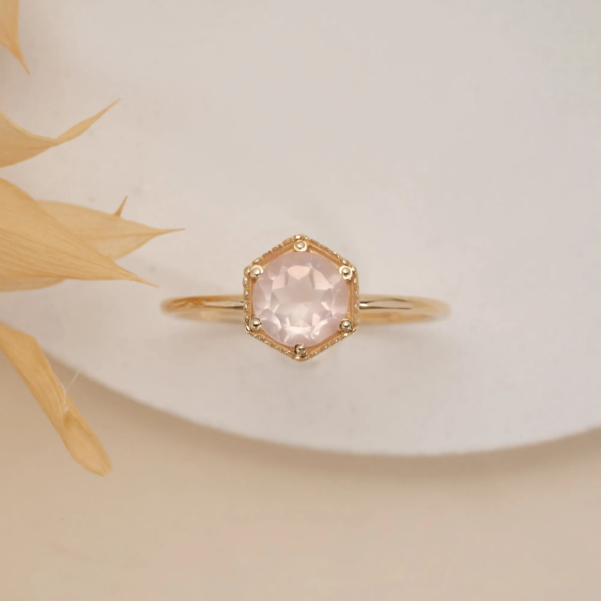 Hexagon Rose Quartz Ring, Anaya