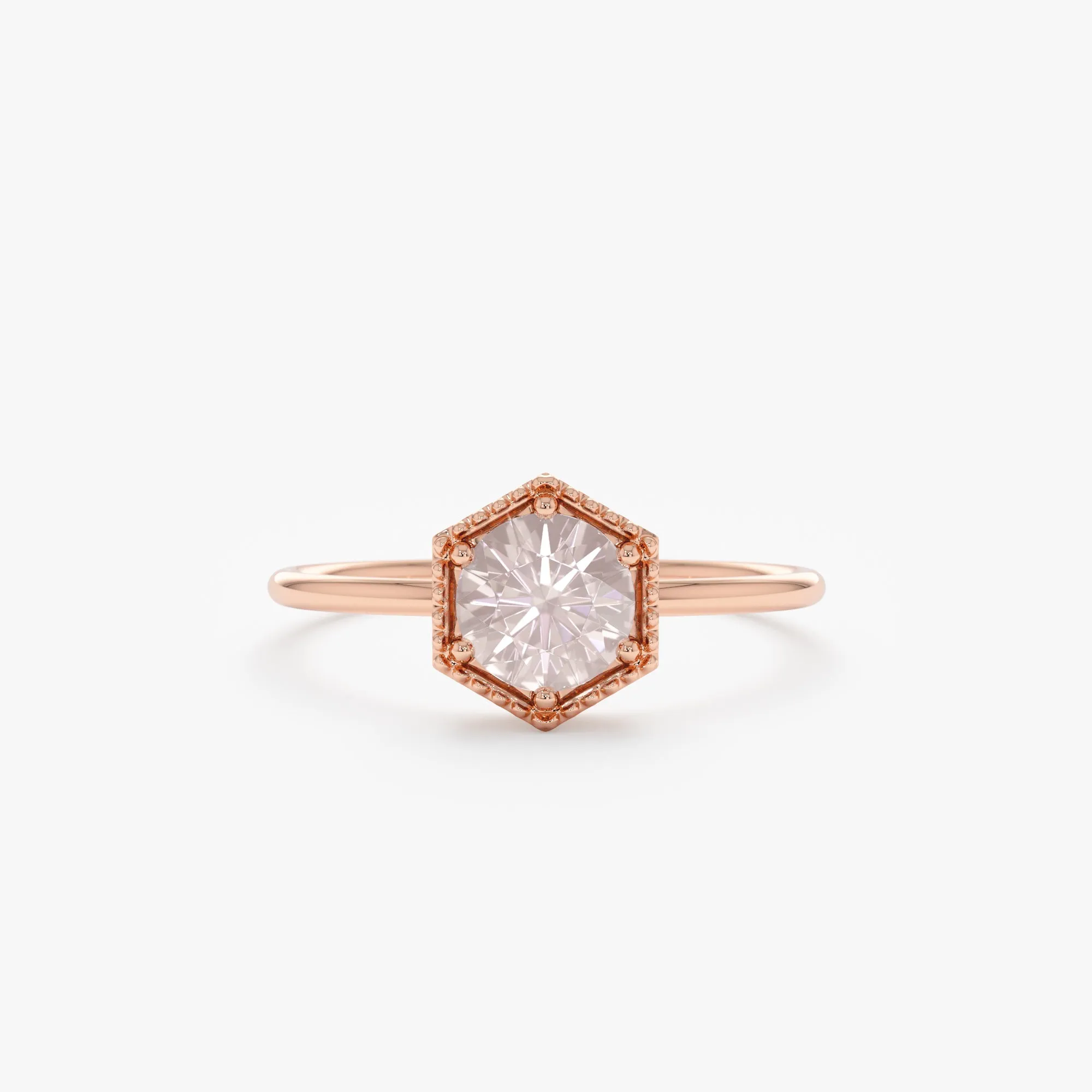 Hexagon Rose Quartz Ring, Anaya