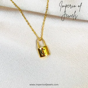 Initial letter necklace gold chain lock#-02651SSN-26