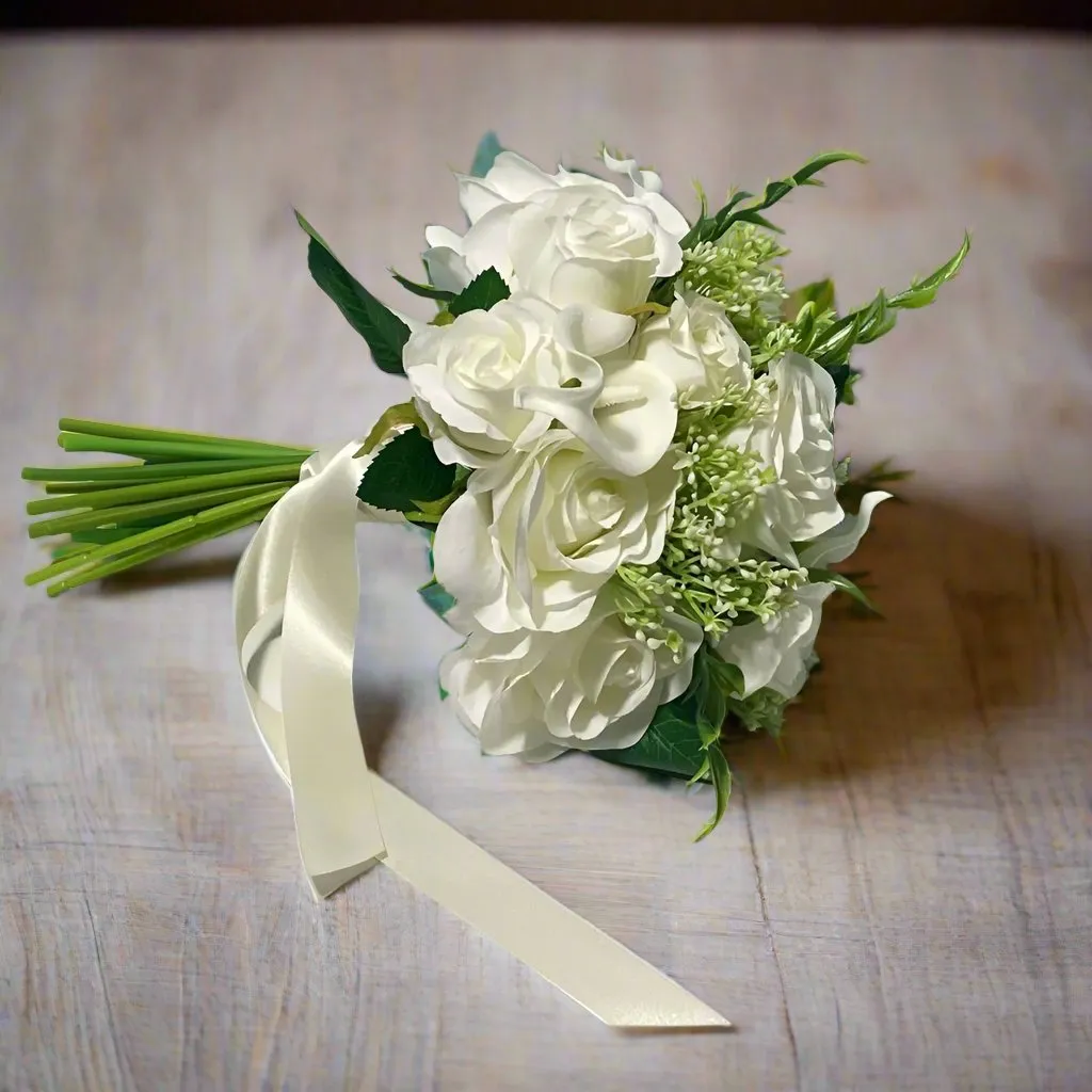 Ivory And White Rose Artificial Bridal  Bouquet