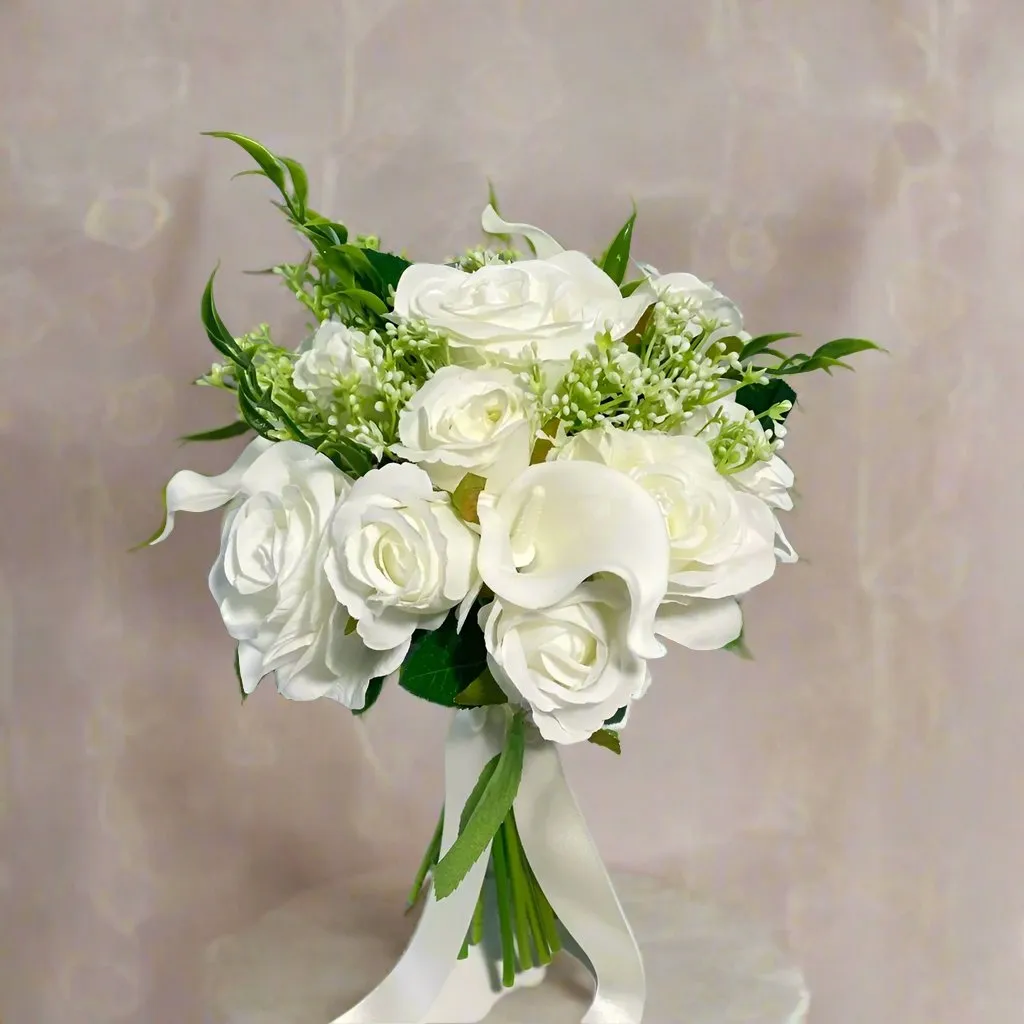 Ivory And White Rose Artificial Bridal  Bouquet