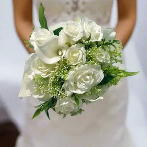 Ivory And White Rose Artificial Bridal  Bouquet