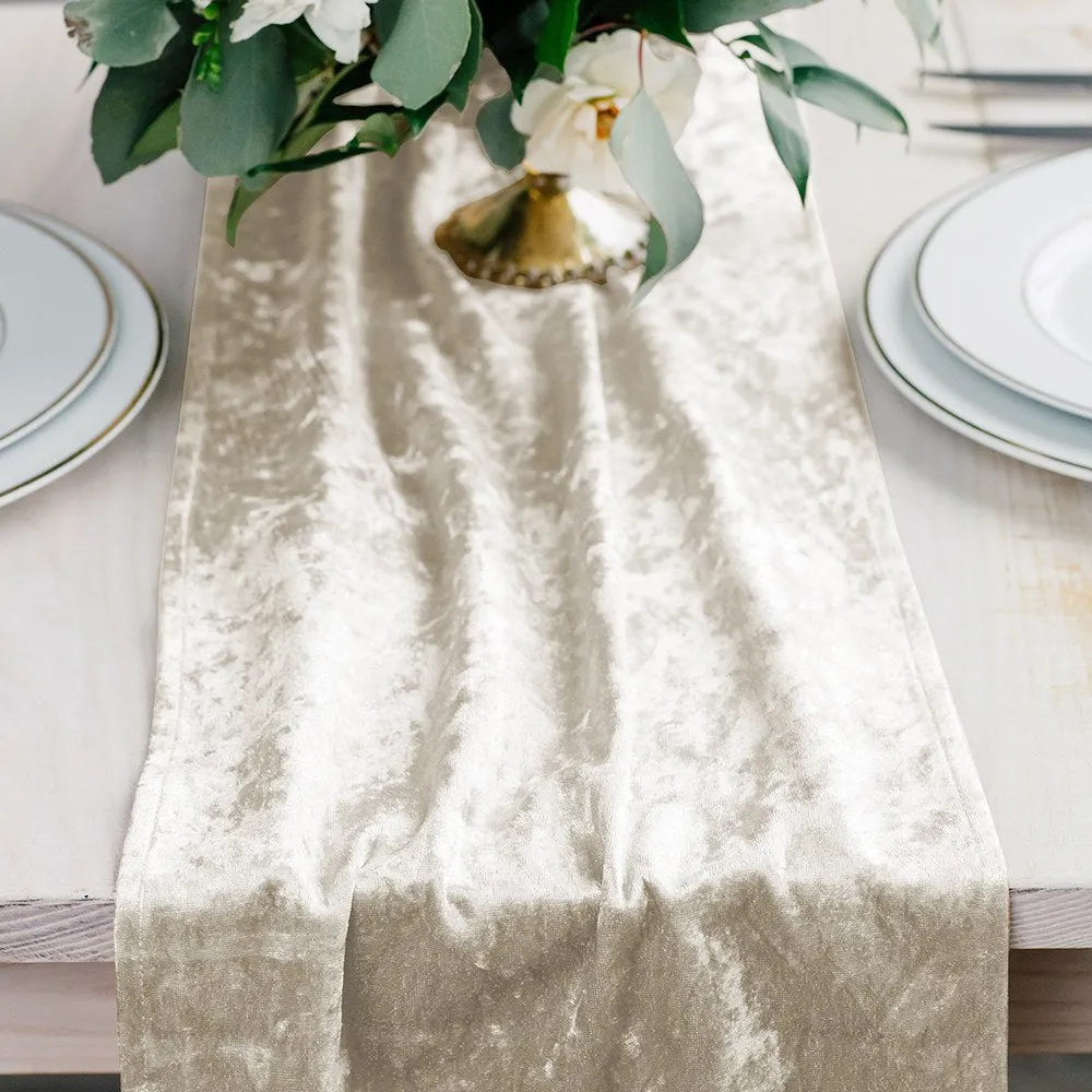 Ivory White Velvet Table Runner - 108-inches