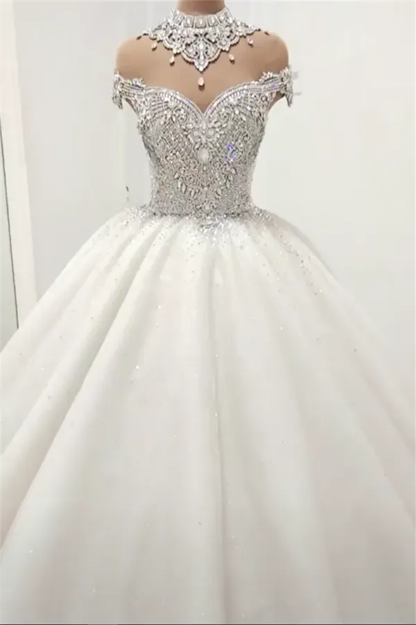 Luxurious High Neck Crystal Beading Ball Gown Wedding Dresses