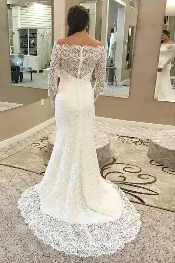 Mermaid Off-the-Shoulder Lace Wedding Dress with Long Sleeves WD248