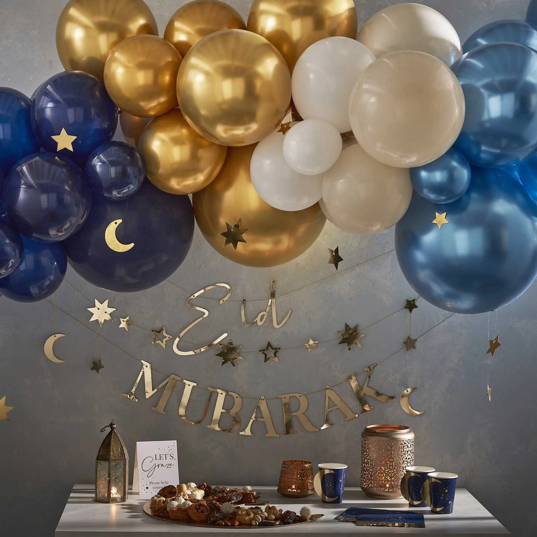 Navy & Gold Pop Out Moon Eid Paper Cups x 8