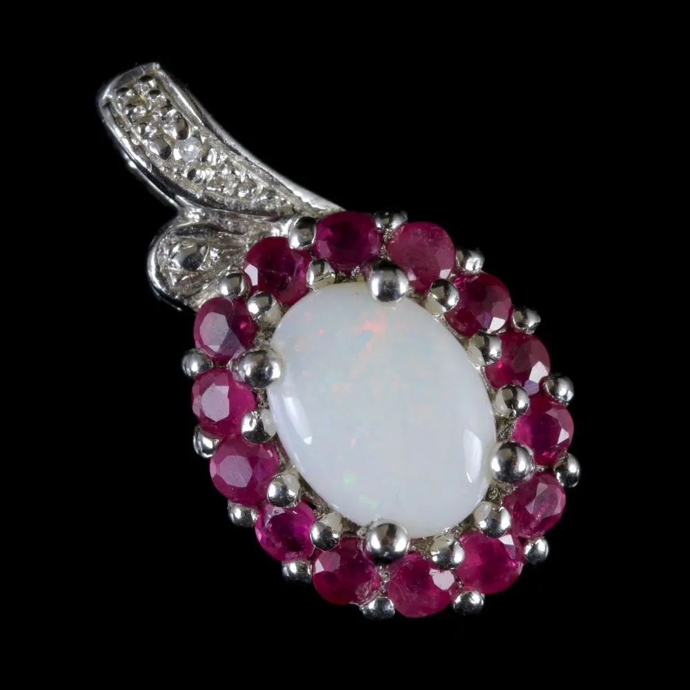 Opal Ruby Diamond Pendant Silver Pendant