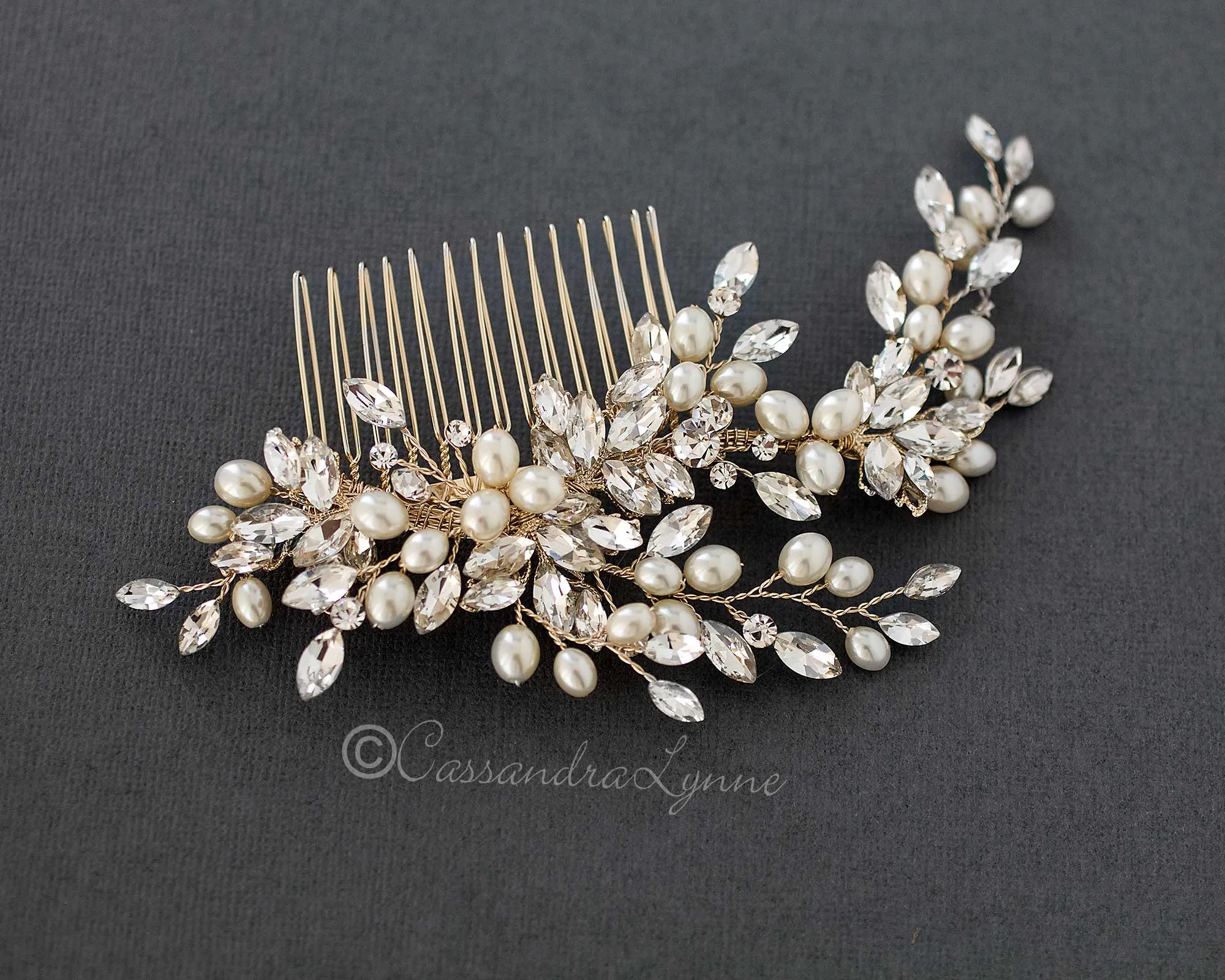 Oval Pearls Crystal Wedding Hair Comb