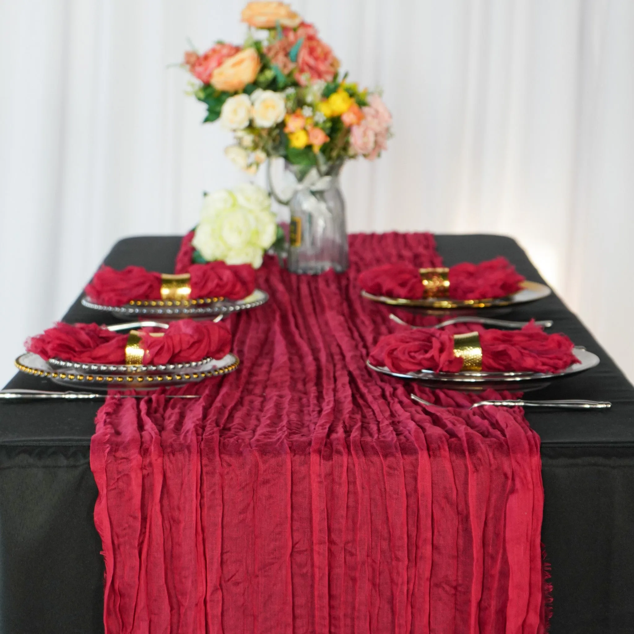 Premium Cheesecloth Table Runner 16FT x 25" - Burgundy