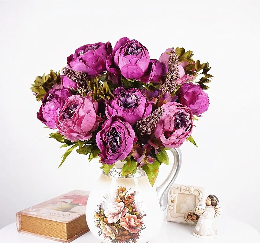 Purple Peony Bouquet Artificial Flowers Silk Peony Lavender Bouquet 10 Heads