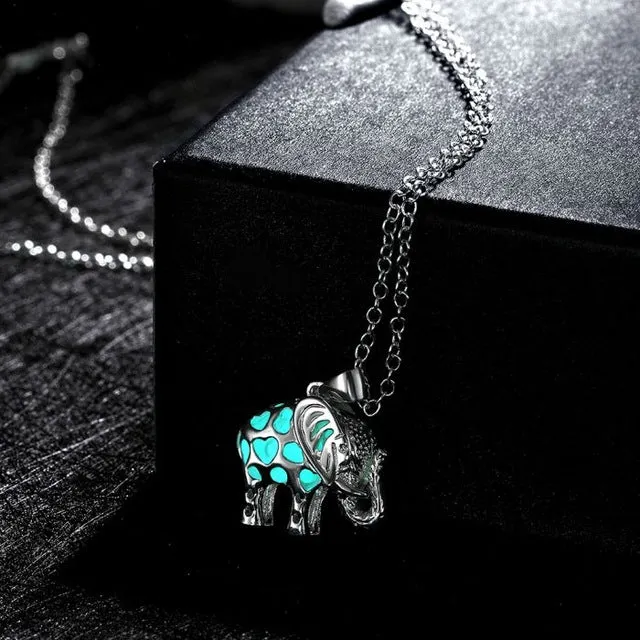 "Drop Shipping" Glowing Jewelery Glow in the Dark Locket Silver Luminous Stone Animal Thailand Elephant Pendant Necklace Gifts