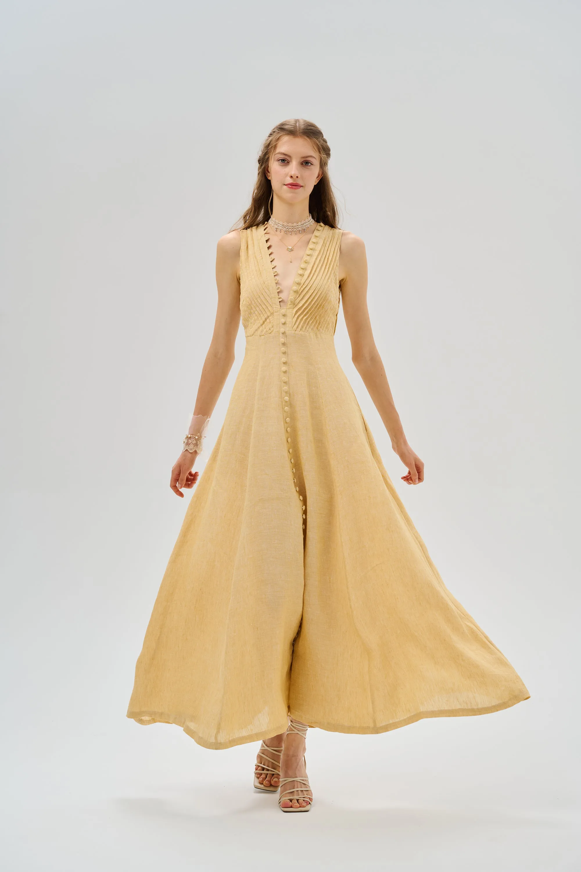 Rebecca 18 | Pleated Maxi Linen Dress