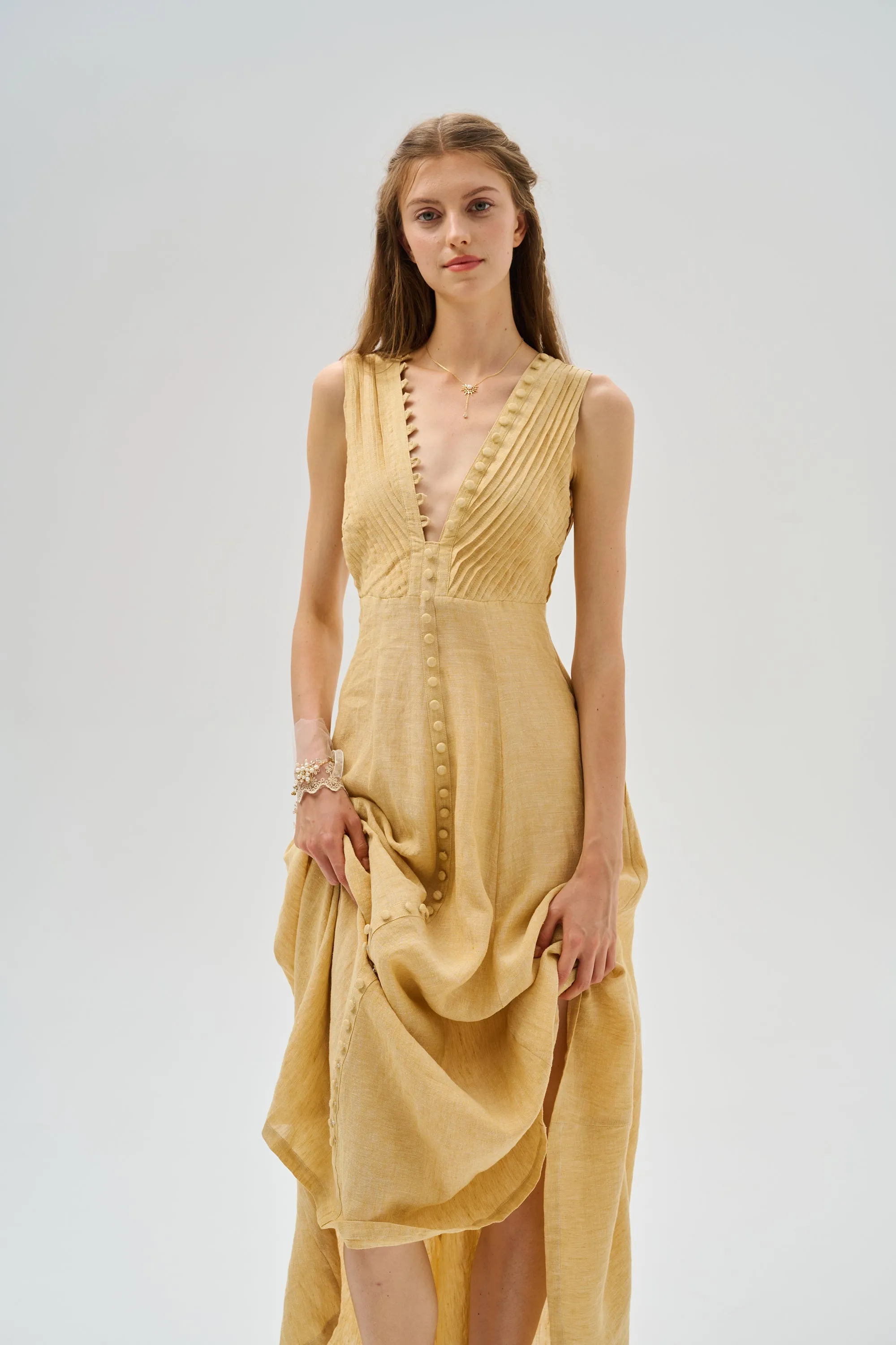 Rebecca 18 | Pleated Maxi Linen Dress