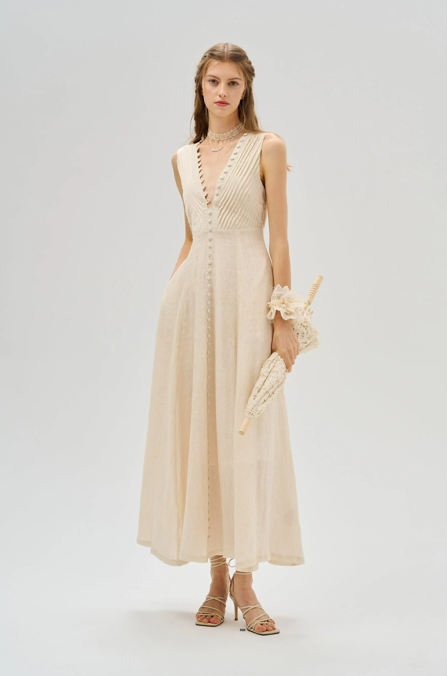 Rebecca 18 | Pleated Maxi Linen Dress