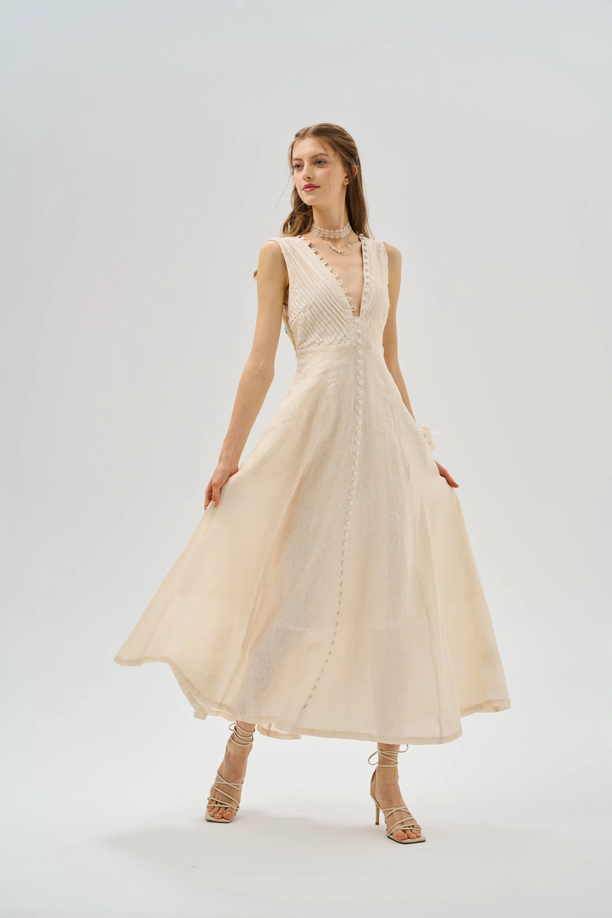 Rebecca 18 | Pleated Maxi Linen Dress