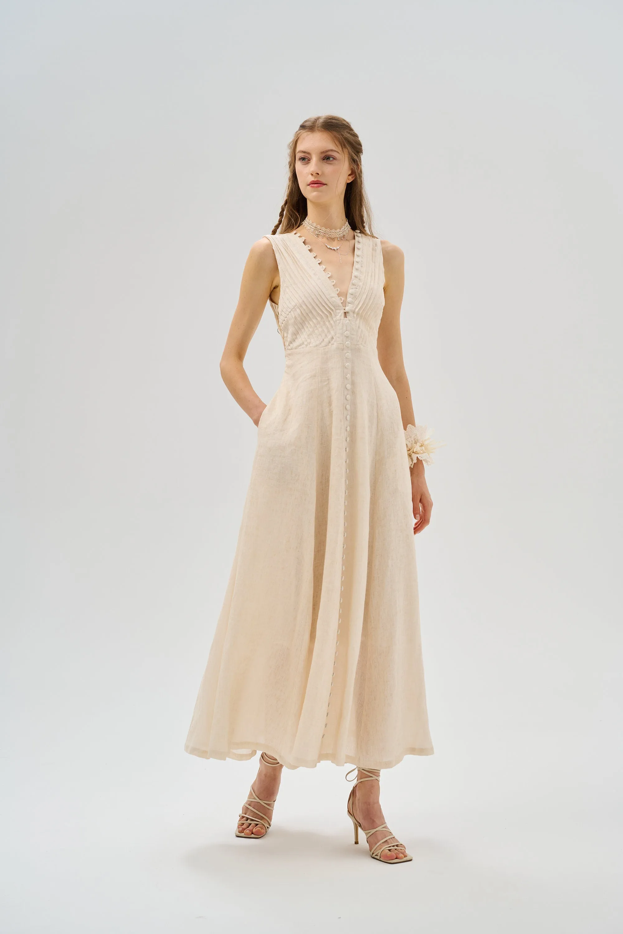 Rebecca 18 | Pleated Maxi Linen Dress