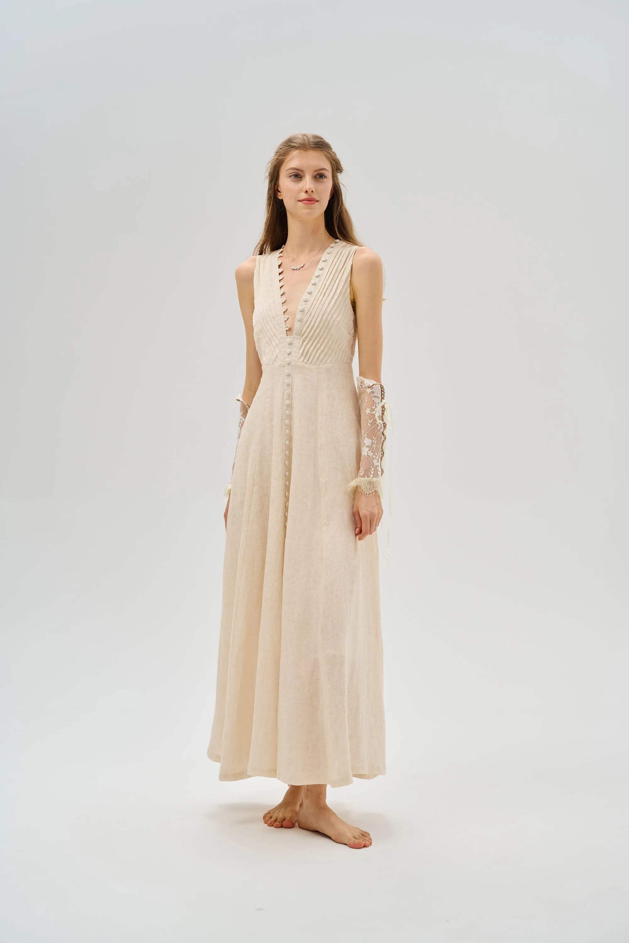 Rebecca 18 | Pleated Maxi Linen Dress