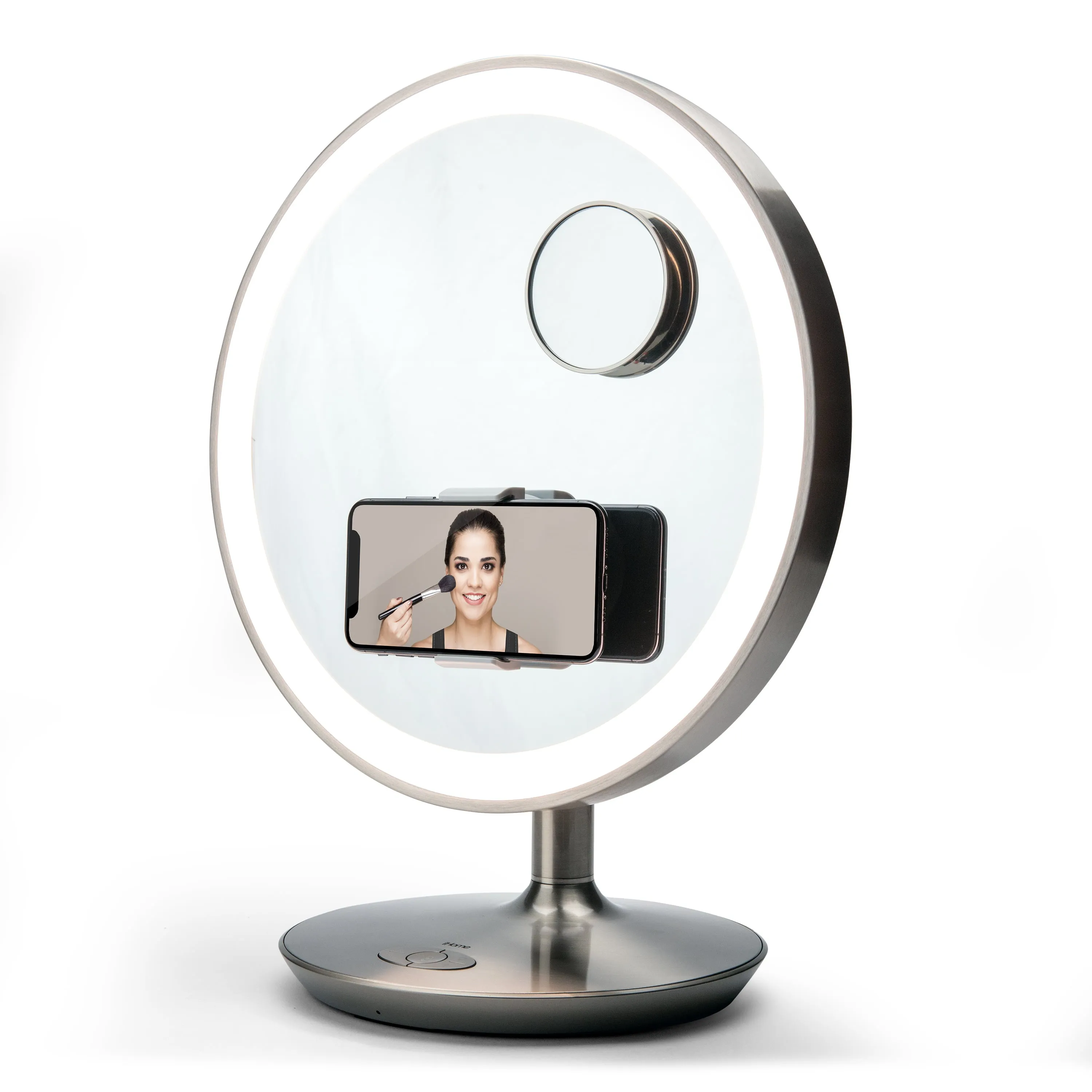 Rechargeable Vanity Speaker with Bluetooth, Speakerphone, USB Charging, and 10x Detail Mirror