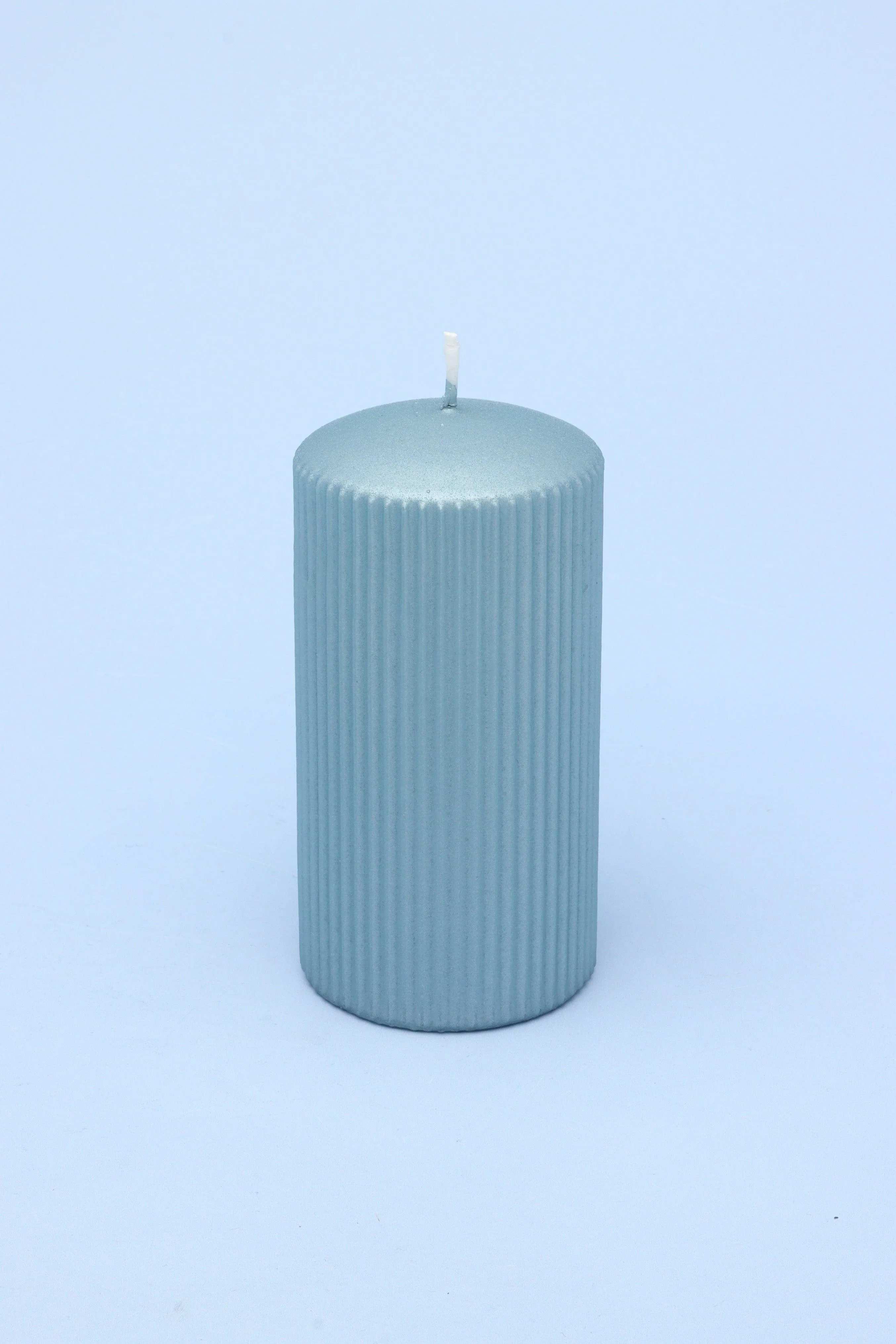 Ribbed Blue Pillar Shimmer Candle