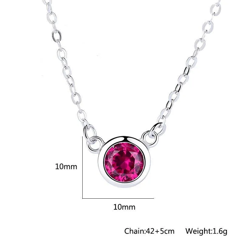 Romantic 925 Sterling Silver Necklace for Women with Rose Red Cubic Zircon Pendant