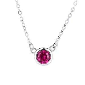 Romantic 925 Sterling Silver Necklace for Women with Rose Red Cubic Zircon Pendant