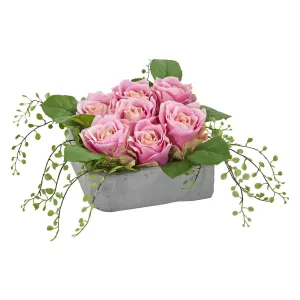 Rose Artificial Arrangement in Square Ceramic Vase