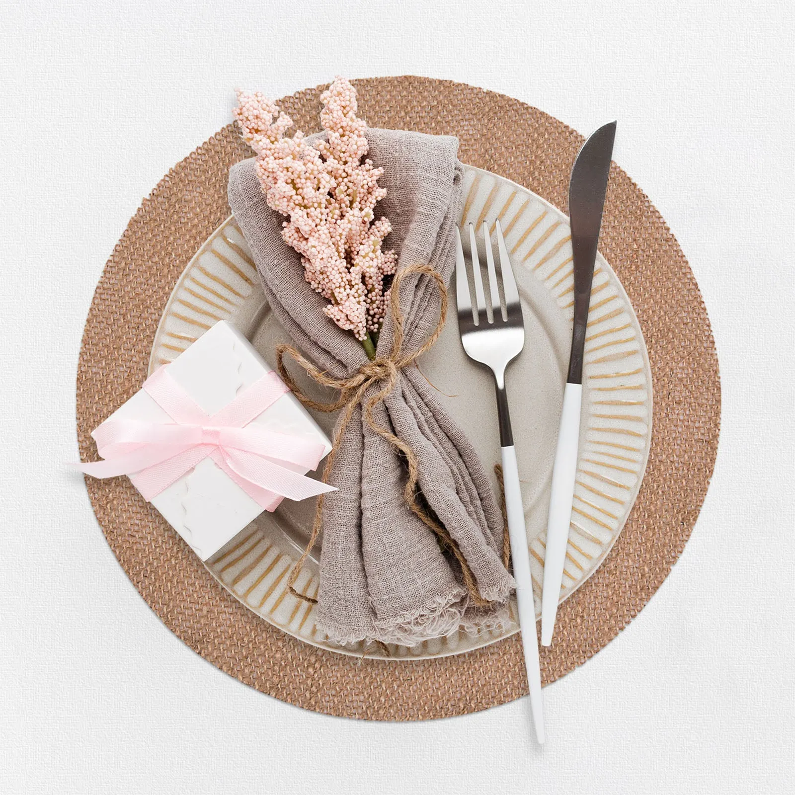 Round Burlap Placemats With Backing - 12" Rustic Burlap Circle Table Chargers (Set of 12)