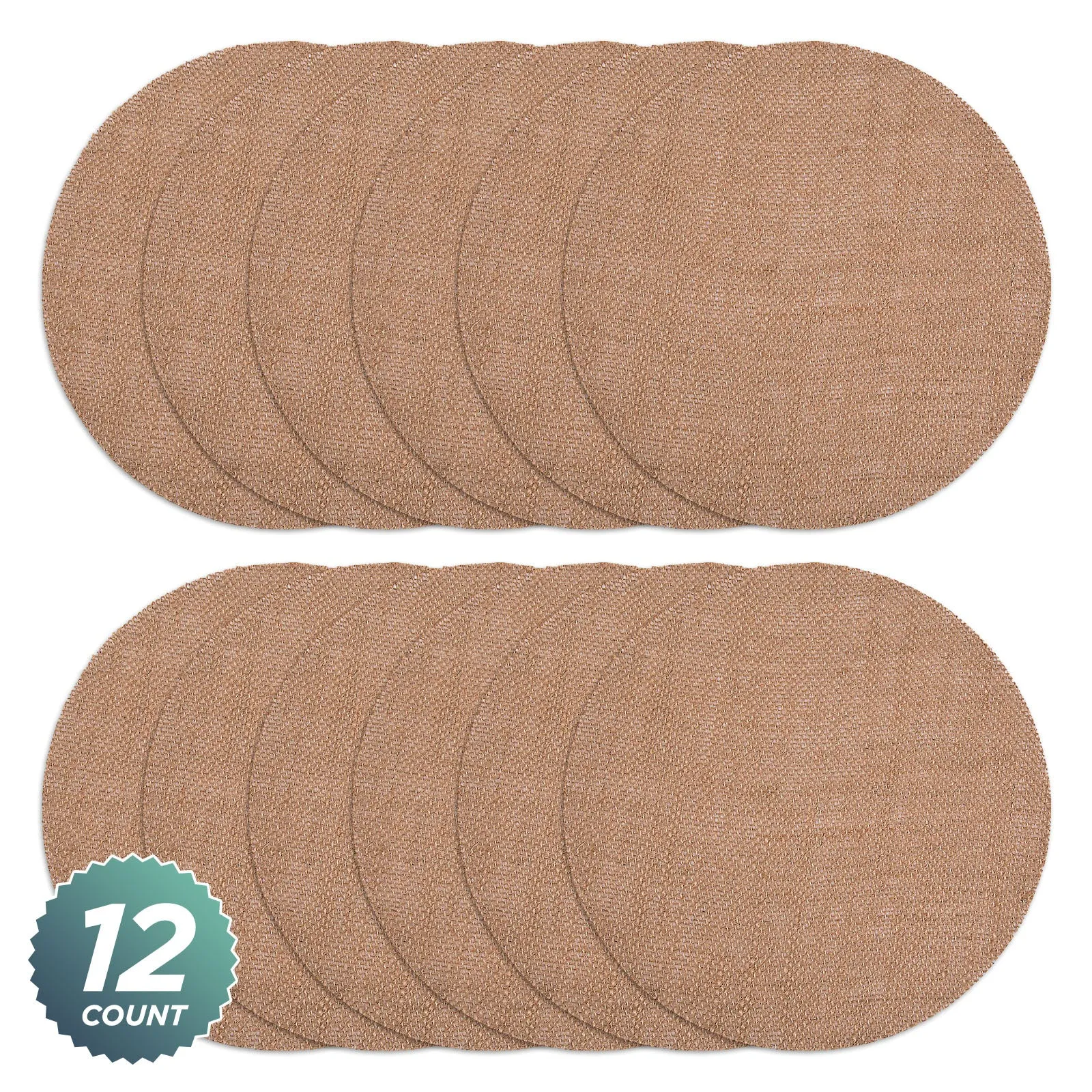 Round Burlap Placemats With Backing - 12" Rustic Burlap Circle Table Chargers (Set of 12)