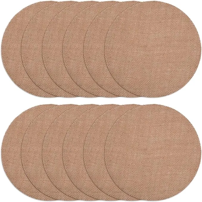 Round Burlap Placemats With Backing - 12" Rustic Burlap Circle Table Chargers (Set of 12)