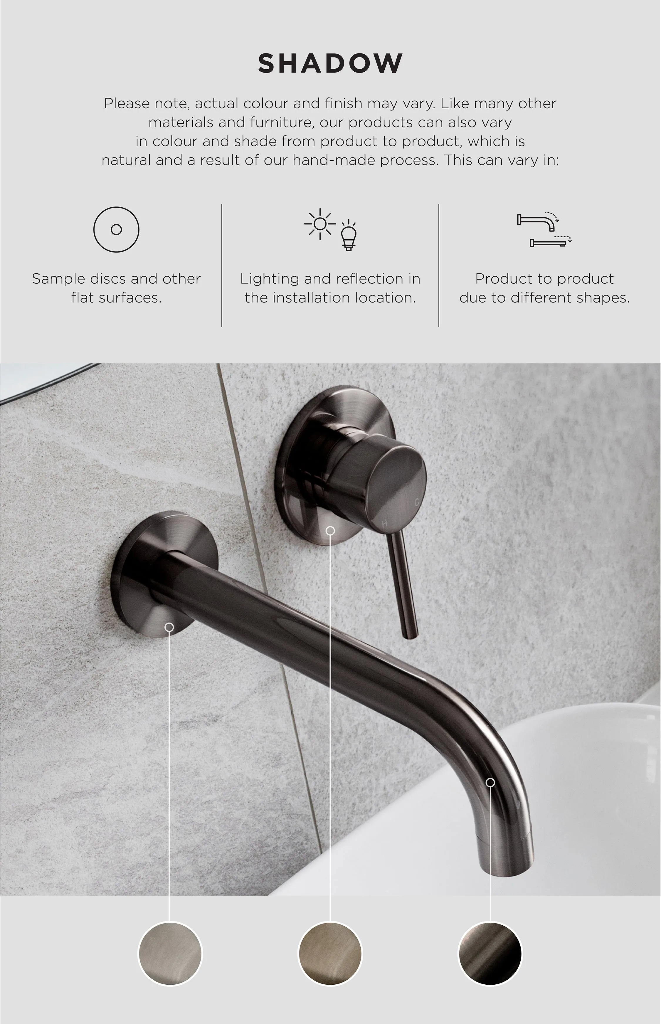 Round Combination Shower Rail 200mm Rose, Three Function Hand Shower - Shadow Gunmetal