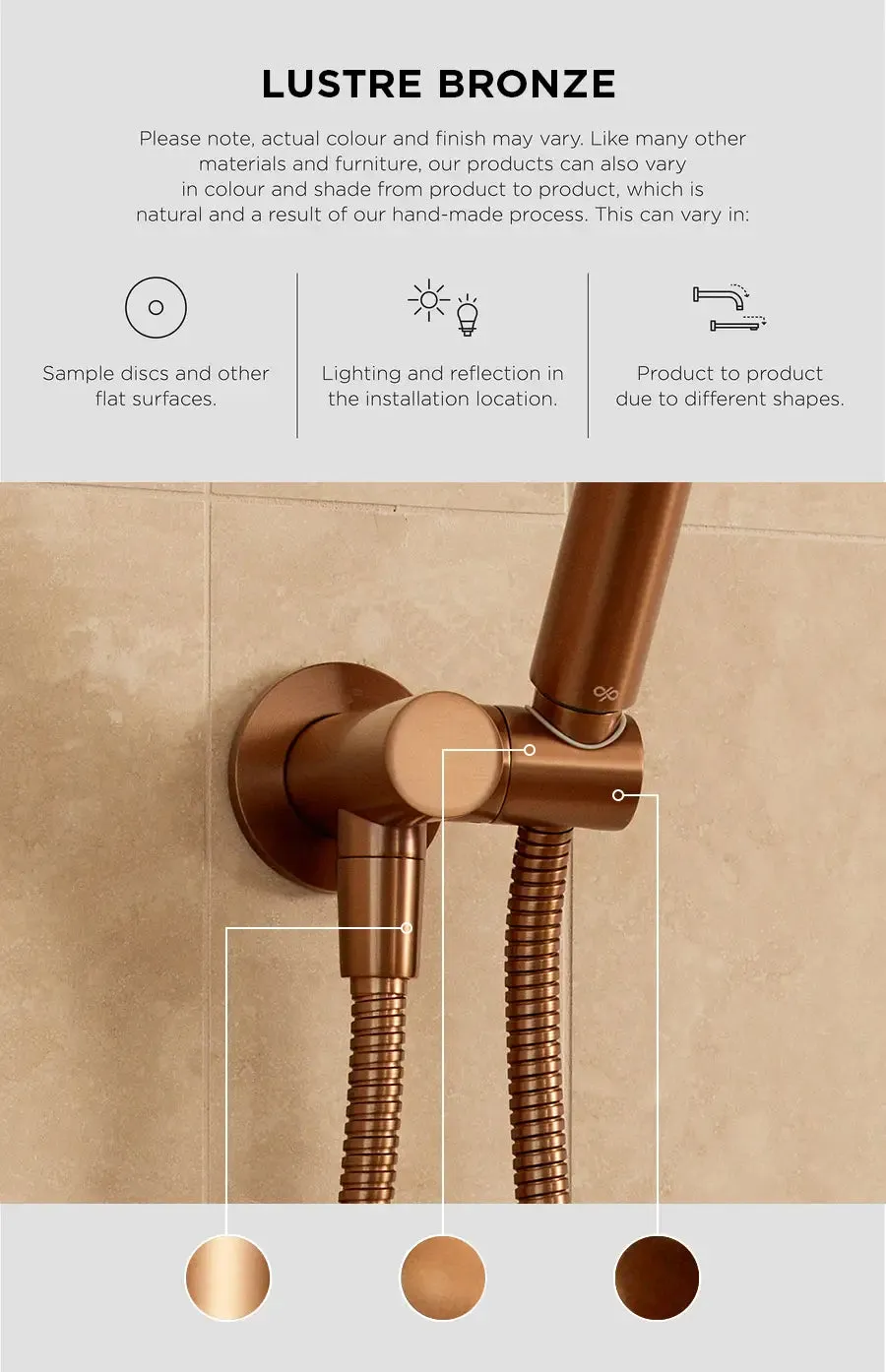 Round Combination Shower Rail, 300mm Rose, Single Function Hand Shower - Lustre Bronze