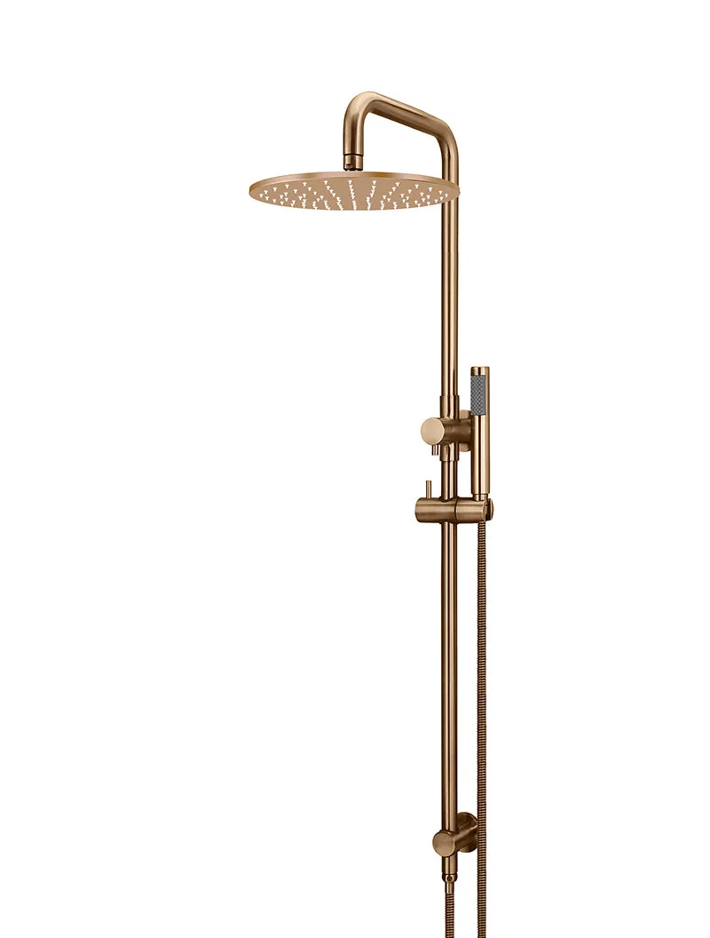 Round Combination Shower Rail, 300mm Rose, Single Function Hand Shower - Lustre Bronze