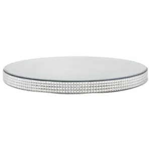 Round Glass Mirror Plate with Rhinestone Edge, Clear, 10-Inch