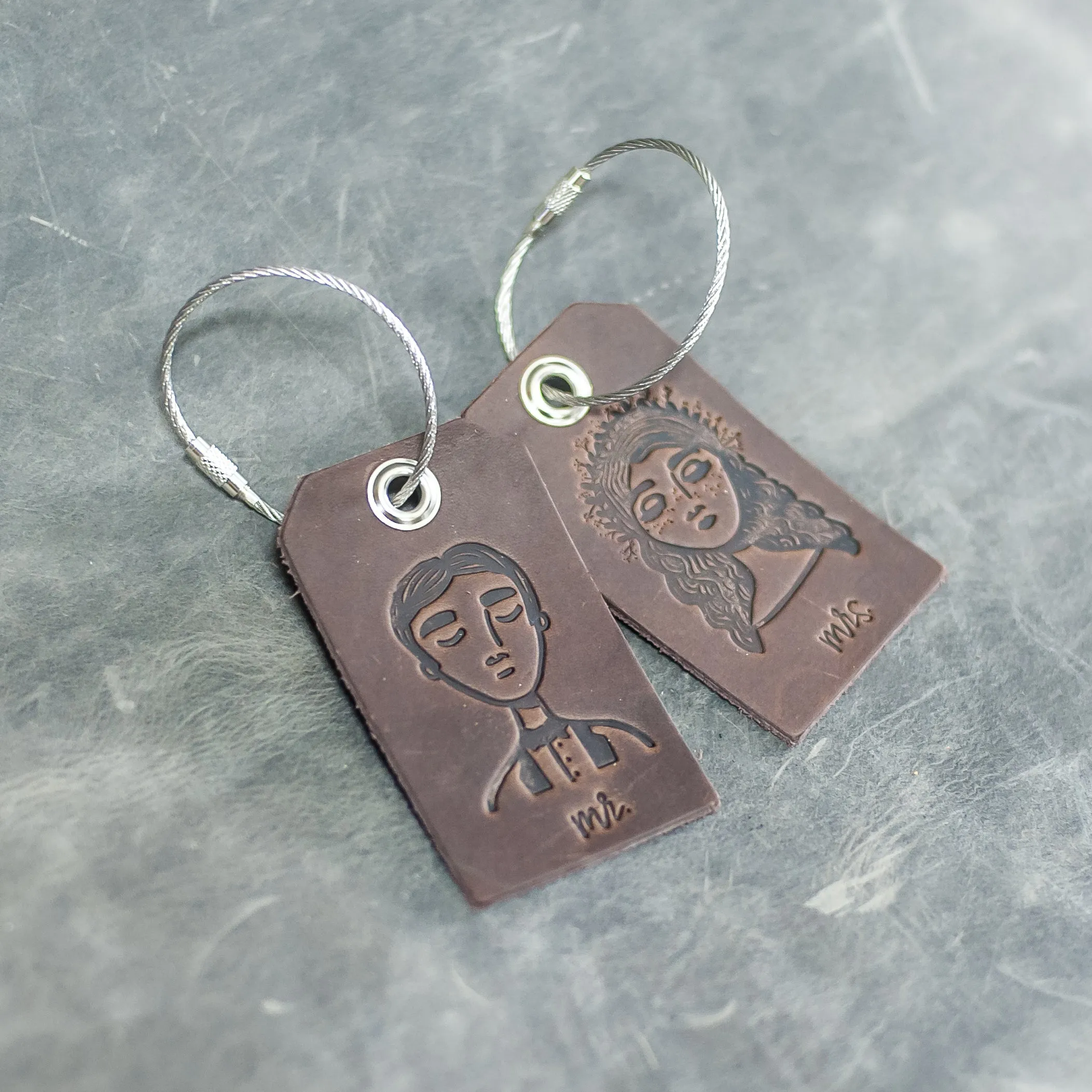 Set of Mr. and Mrs. Design Stamped Leather Luggage Tags